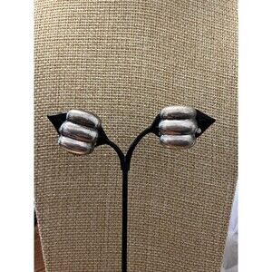 Sterling Silver Earrings Clip On 925 rounded rectangle bars Mexico Vintage